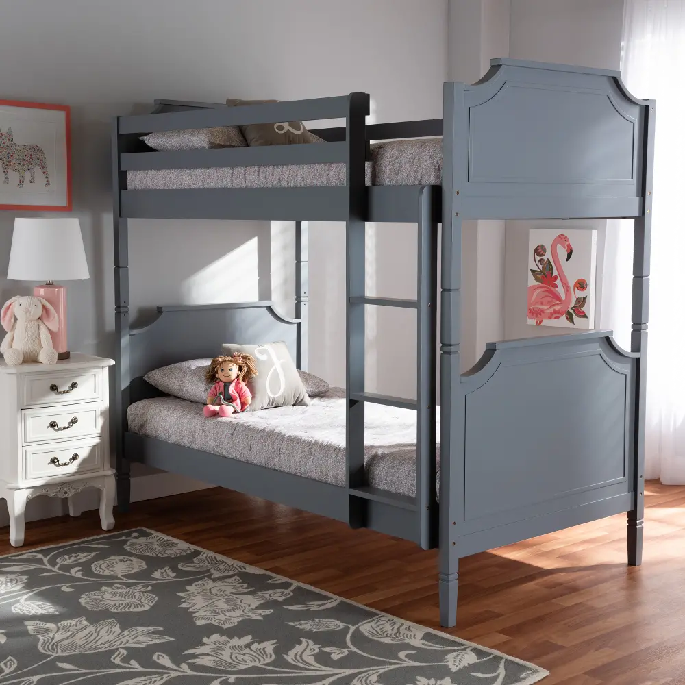 162-10307-RCW Traditional Gray Twin-over-Twin Bunk Bed - Hoyt-1