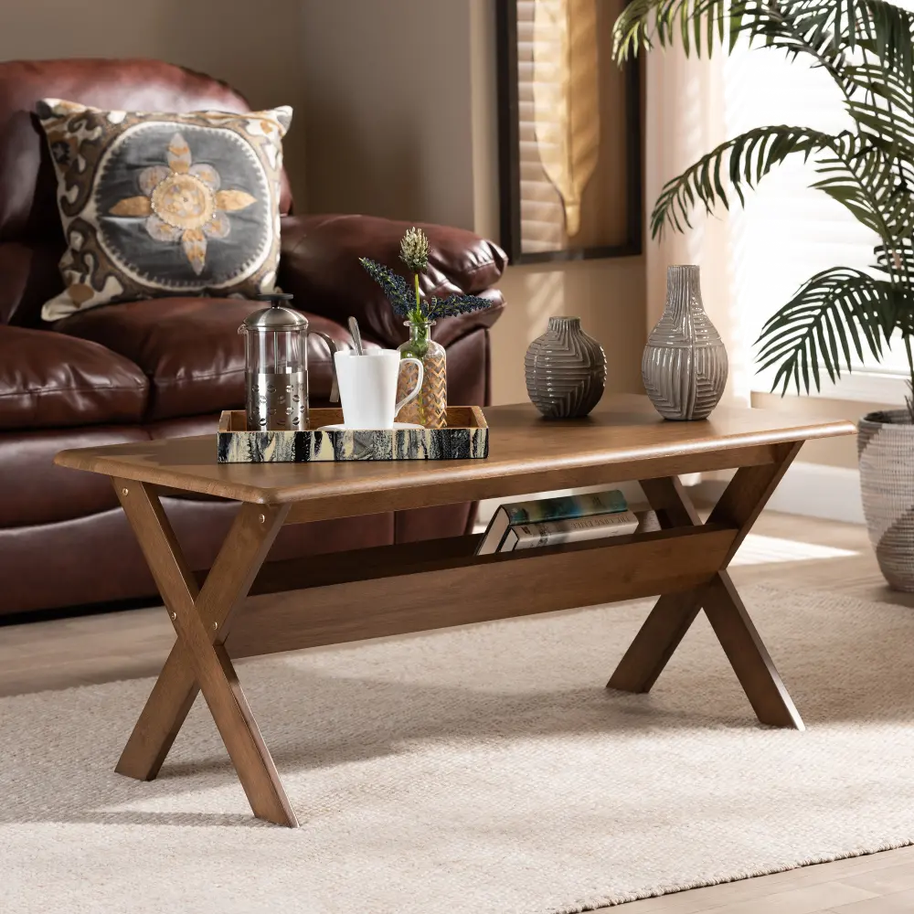 162-10334-RCW Modern Walnut Rectangular Wood Coffee Table - Jerri-1