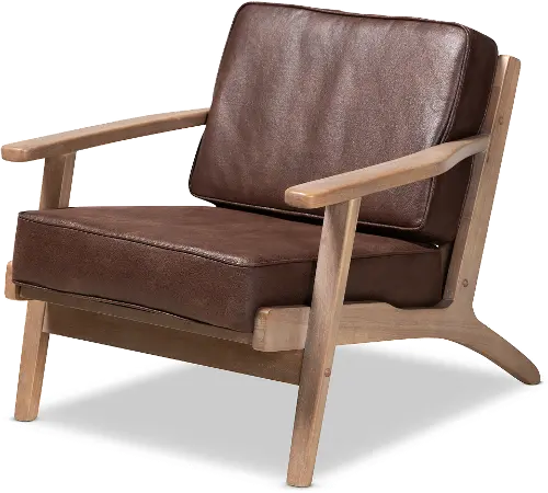 Petra Mid Century Modern Brown Chair and Ottoman Set