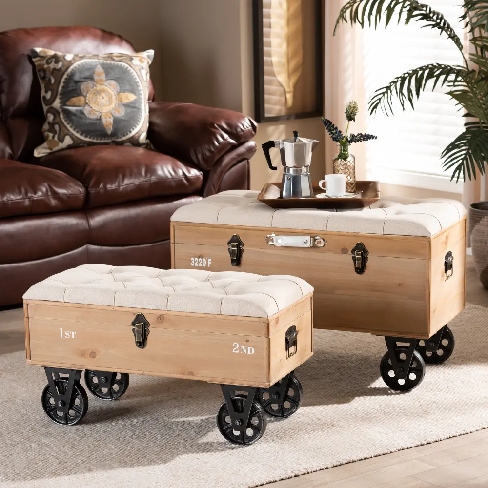 162-10518-RCW Rustic Farmhouse Beige and Distressed Wood 2 Piece Storage Ottoman Set - Melvin-1