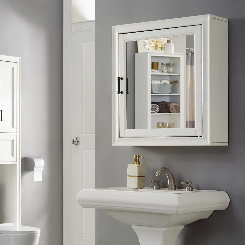 CF7010-WH Tara Cottage White Bath Mirror Cabinet-1