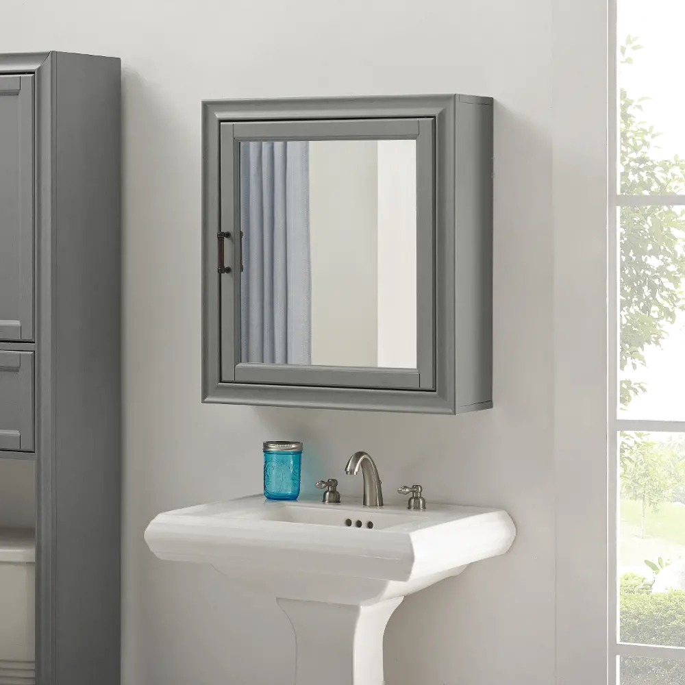 CF7010-GY Tara Cottage Gray Bath Mirror Cabinet-1