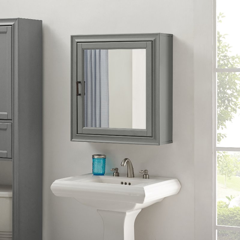 Tara Cottage Gray Bath Mirror Cabinet, White Cottage Bathroom Mirror