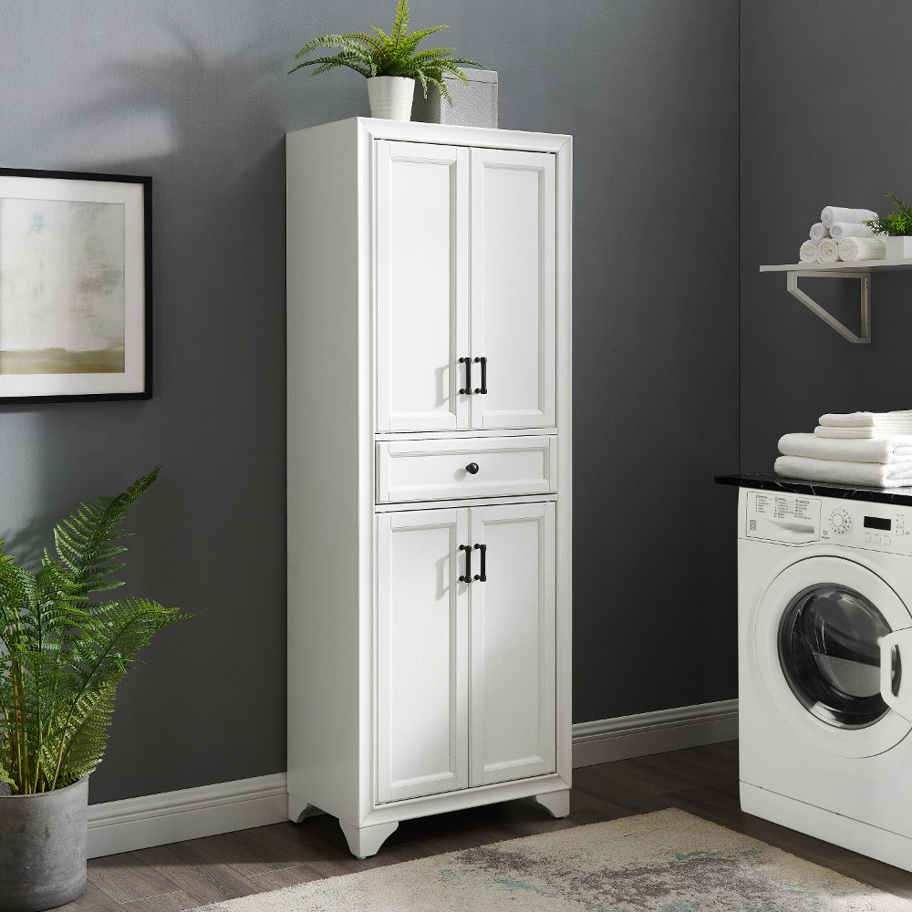 Tara Distressed White Tall Storage Pantry