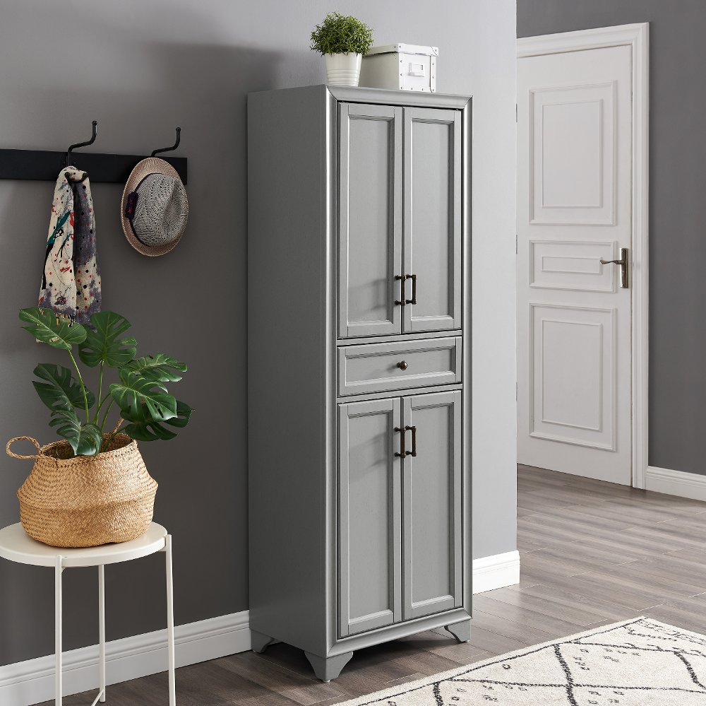 Tara Transitional Distressed Gray Tall Storage Pantry