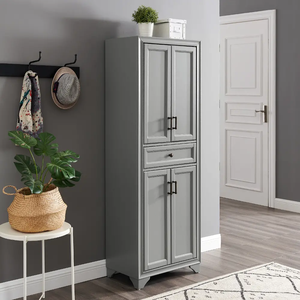 CF3111-GY Tara Transitional Distressed Gray Tall Storage Pantry-1