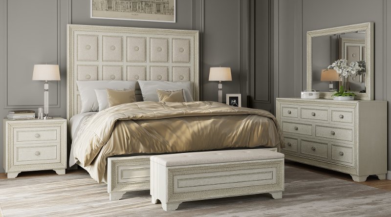 Camila Pearl White 4 Piece Queen Bedroom Set