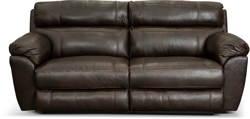 Costa Chocolate Brown Lay Flat Leather, Top Grain Leather Power Reclining Sofa In Brown