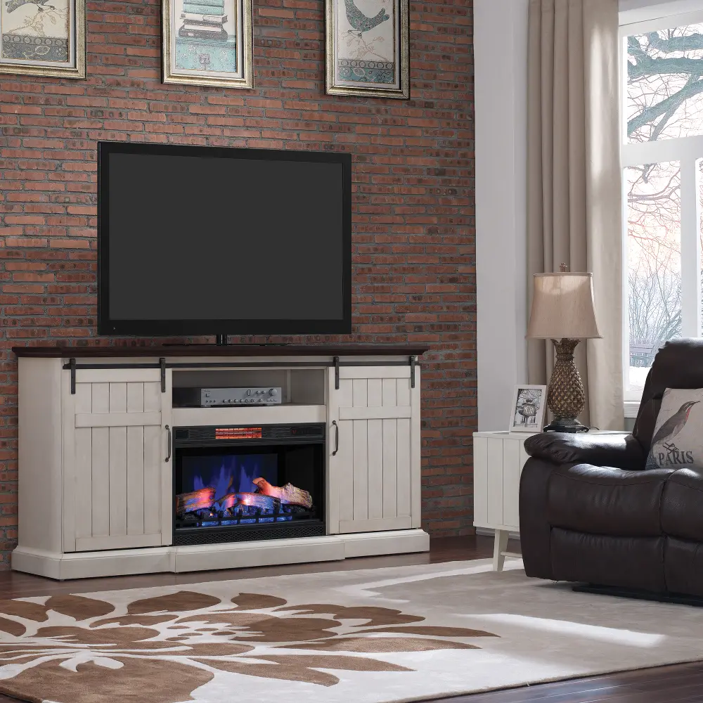 Cabaret White Wash 78  Fireplace TV Stand-1