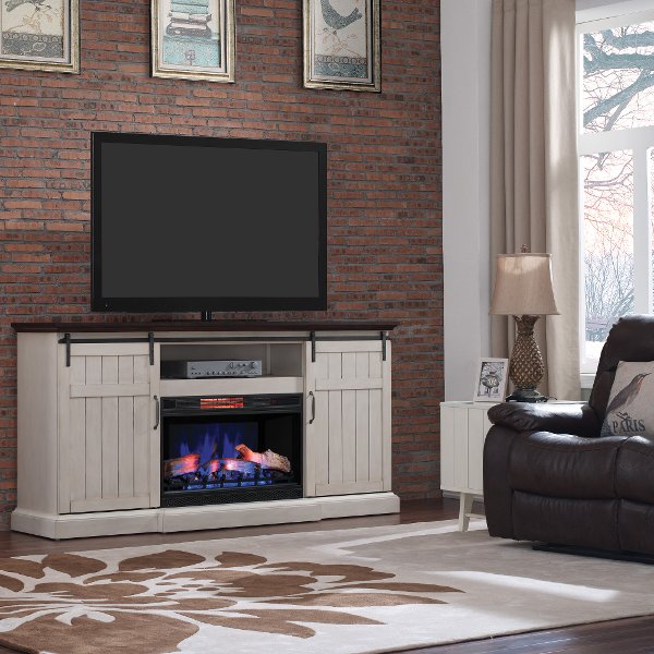 Cabaret White Wash 78 Fireplace Tv, Distressed White Tv Console With Fireplace