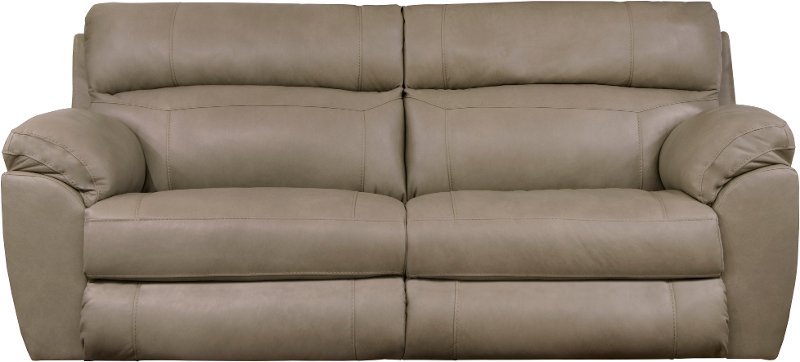 Putty Beige Lay Flat Leather Reclining, Top Grain Leather Reclining Sofa