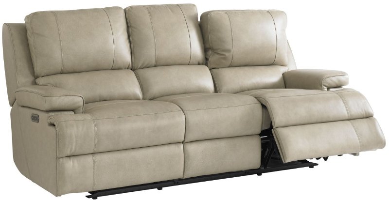 Flax Beige Leather Power Reclining Sofa, Beige Color Leather Sofa