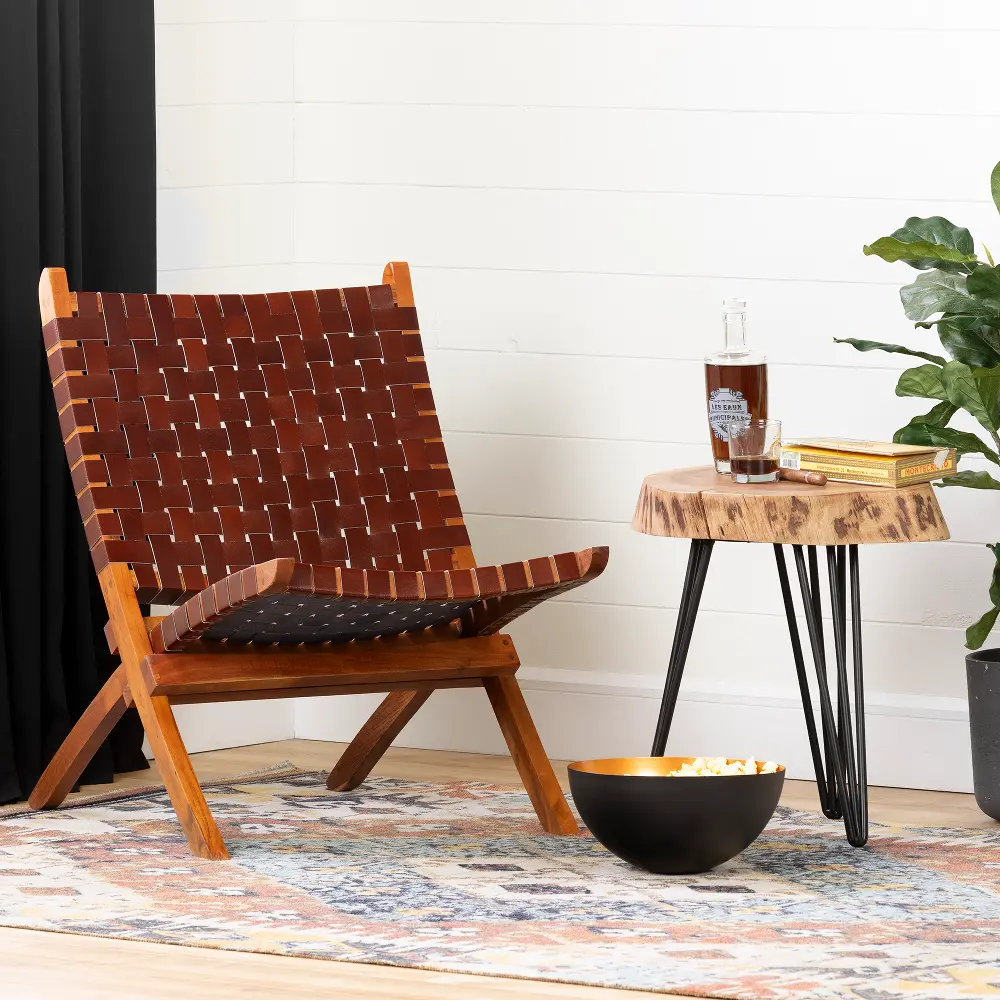 100429 Balka Auburn Brown Woven Leather Lounge Chair-1