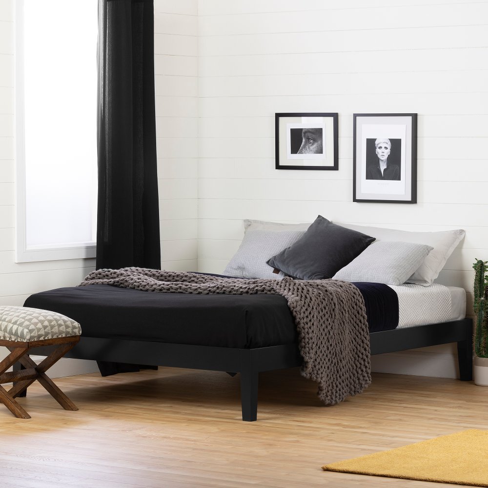 Vito Queen Black Platform Bed - South Shore