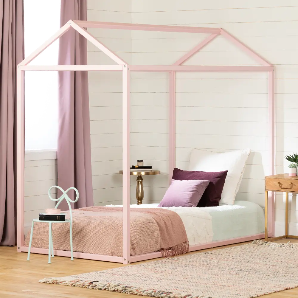 12517 Sweedi Twin Pink Wooden House Bed - South Shore-1