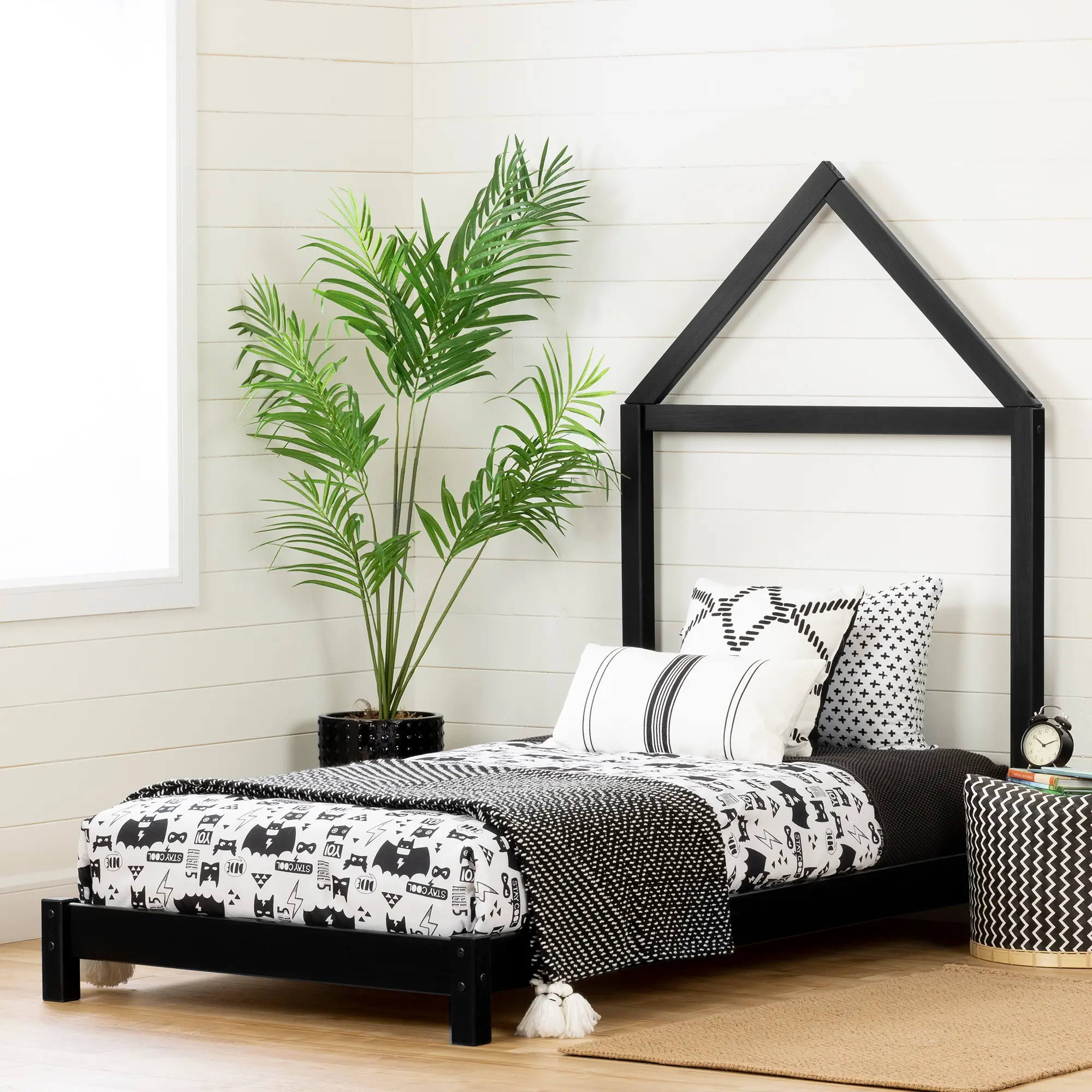 Sweedi Black Twin Bed with House Headboard - South Shore