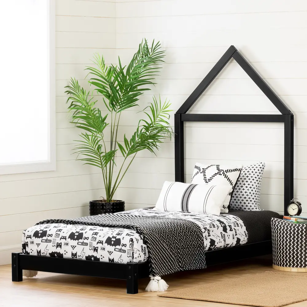 12551 Sweedi Black Twin Bed with House Headboard - South Shore-2