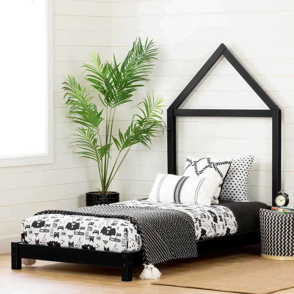 12551 Sweedi Black Twin Bed with House Headboard - South Shore-1