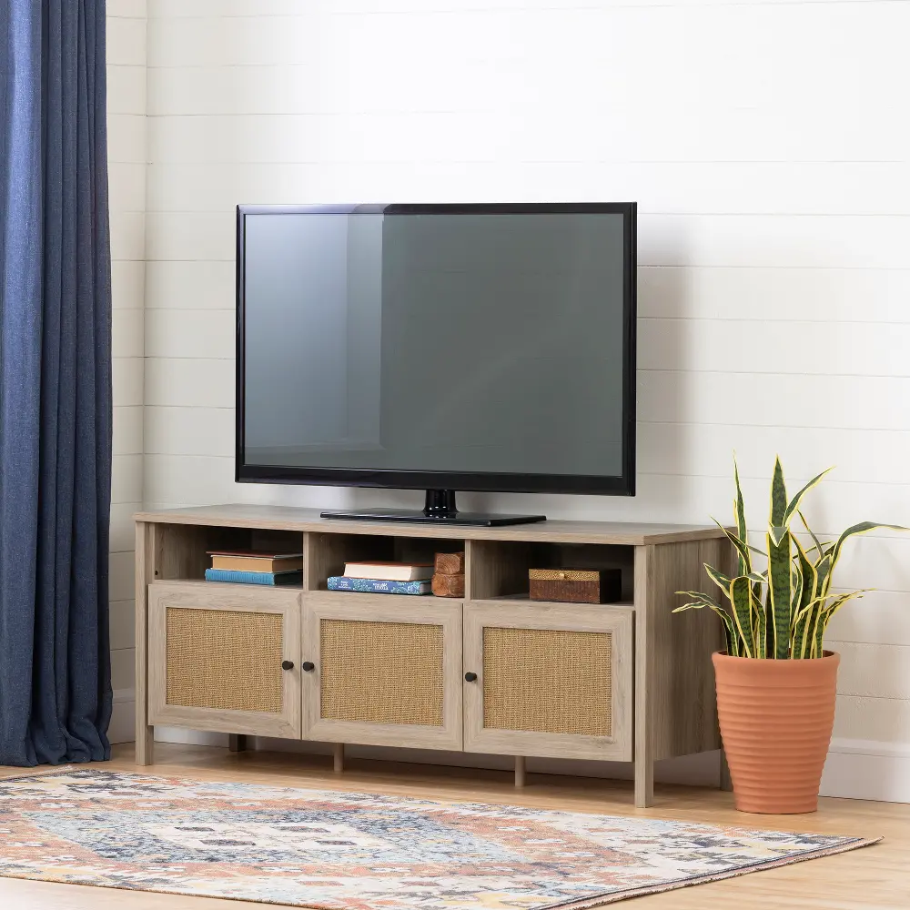 12921 Balka Oak & Faux Rattan TV Stand - South Shore-1