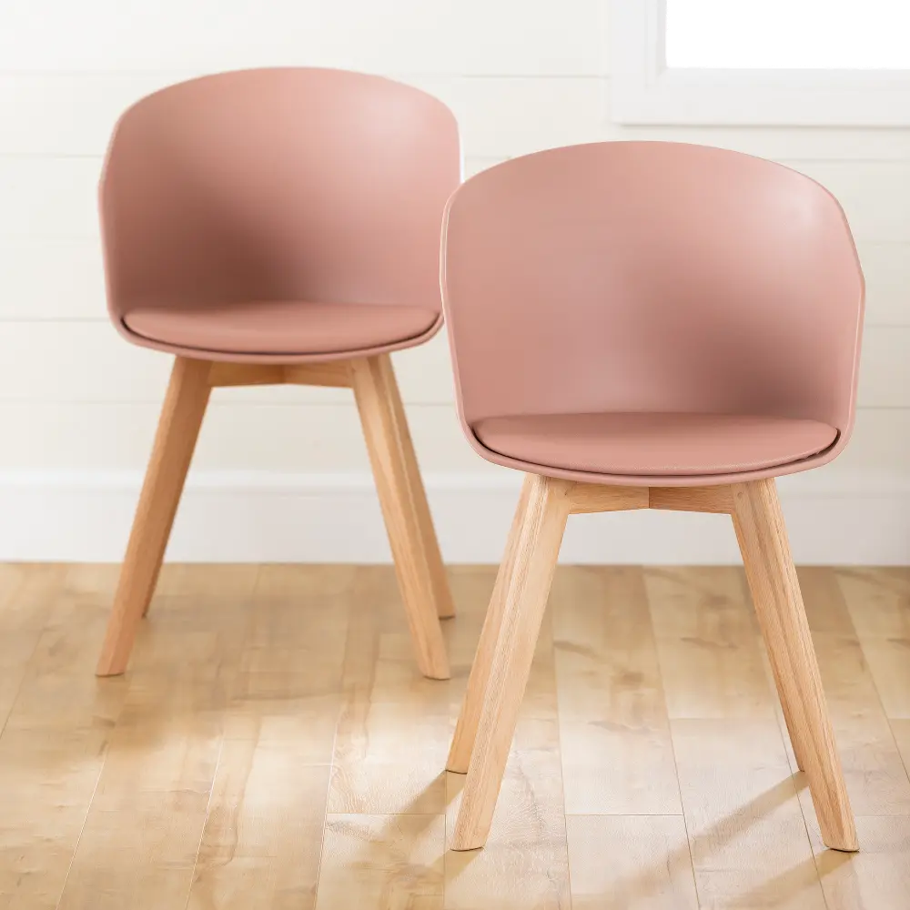 100414 Set 2 Pink And Wood Dining Chairs- Flam-1