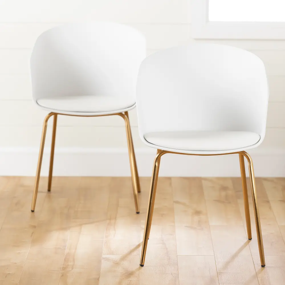 100415 Set 2 White And Gold Dining Chairs- Flam-1