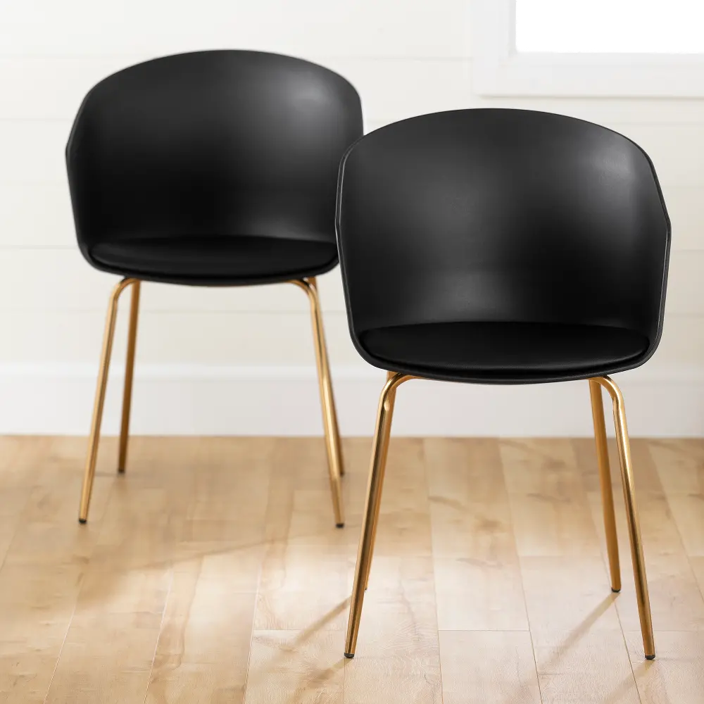100418 Set 2 Black And Gold Dining Chairs- Flam-1