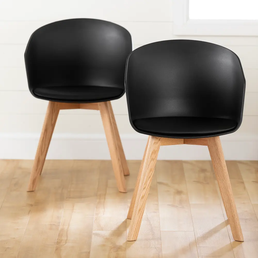 100420 Set 2 Black And Wood Dining Chairs- Flam-1