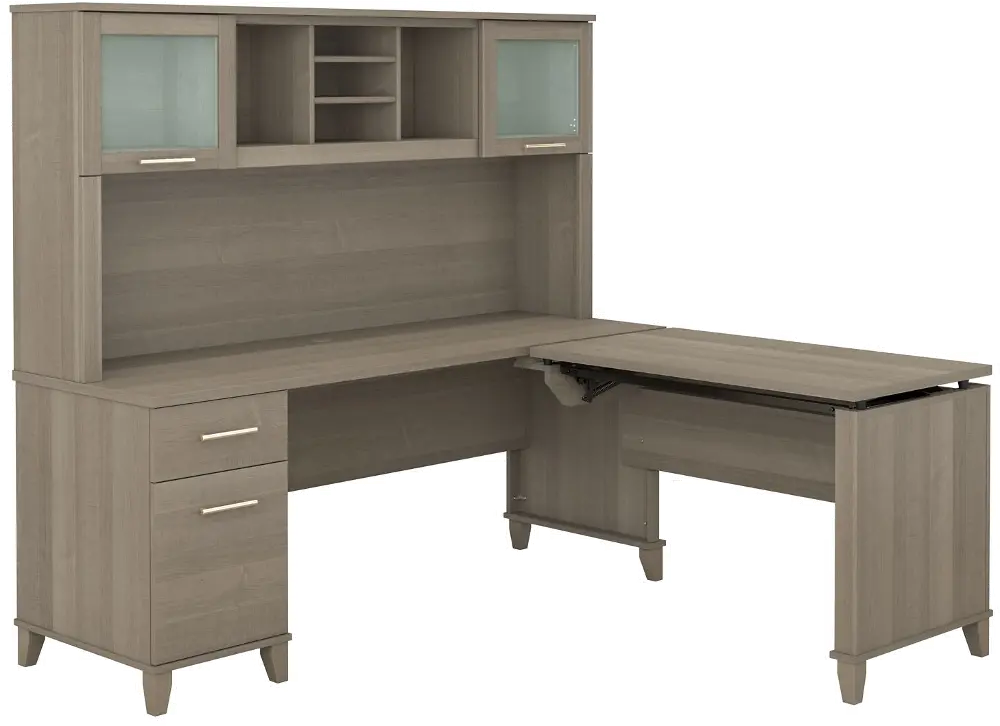 WC816/KIT/SSLDSK&HTC Contemporary Gray Sit/Stand L-shaped Desk with Hutch - Sommerset-1