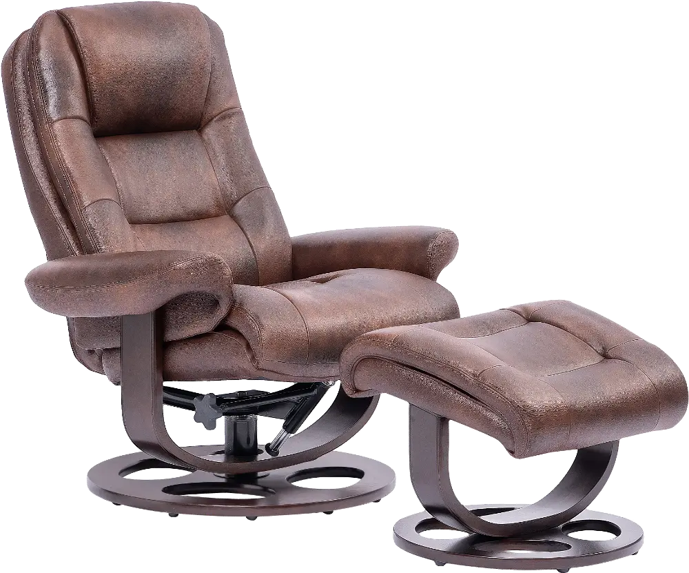 Wasatch Whiskey Brown Leather Swivel Recliner with Matching Ottoman-1