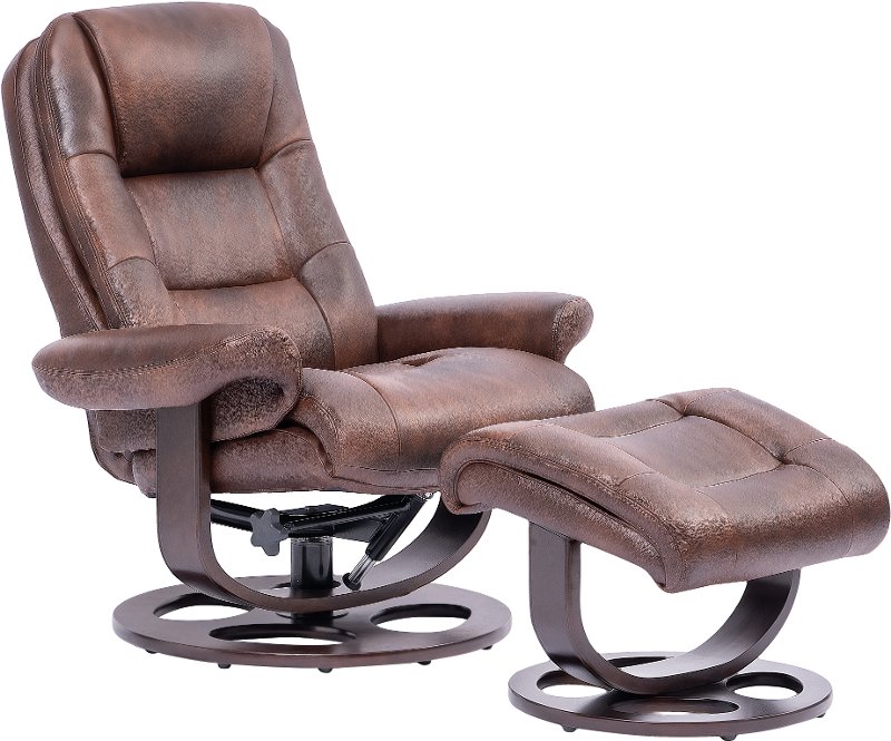 Wasatch Whiskey Brown Leather Swivel Recliner with Matching Ottoman