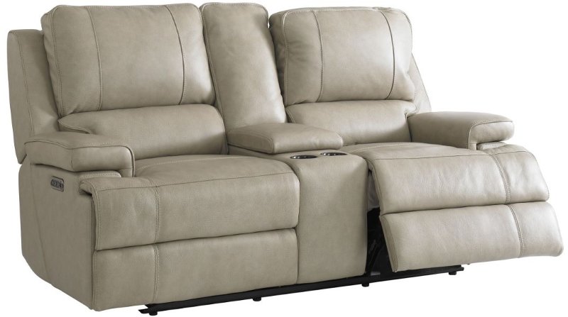 Flax Beige Leather Power Reclining Love, Beige Leather Sofa And Loveseat