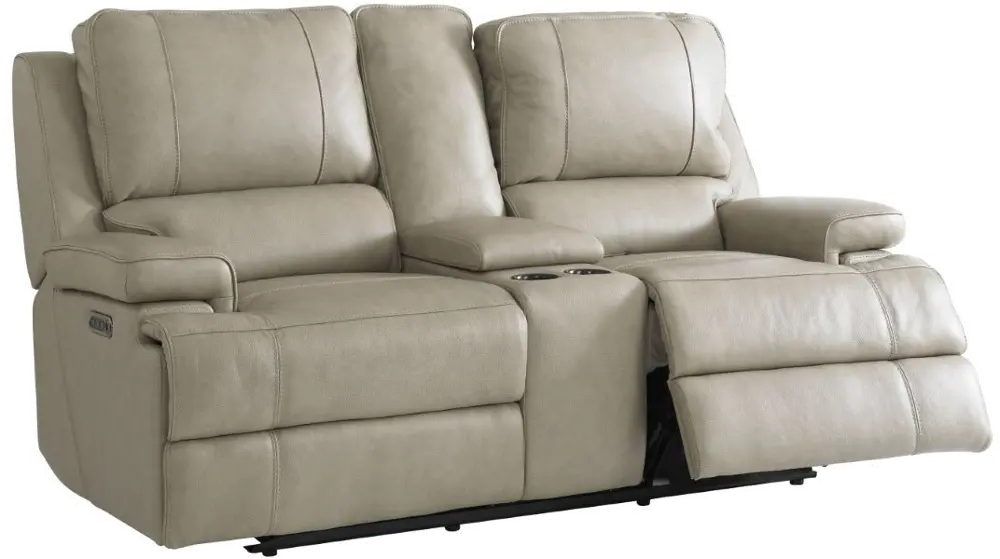 Parker Flax Beige Leather Power Reclining Love Seat with Console-1