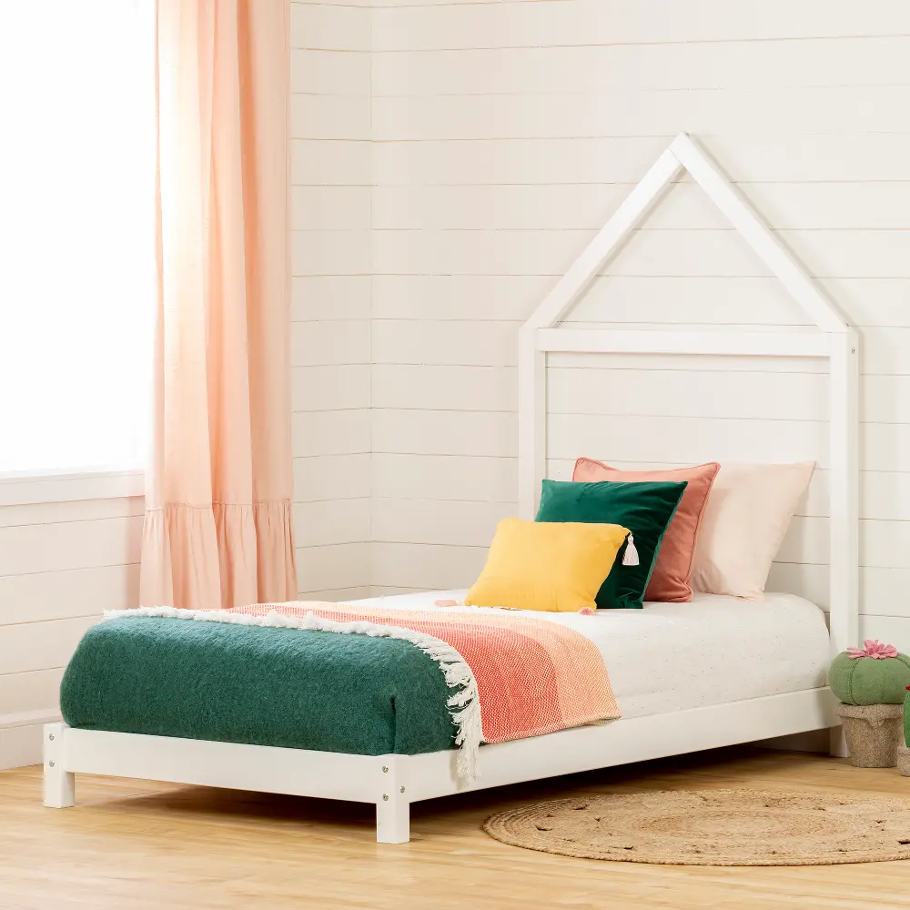 12550 Sweedi White Twin Bed with House Headboard - South Shore-1