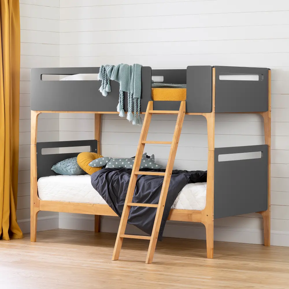 13074 Modern Gray and Natural Twin over Twin Bunk Bed- Bebble-1