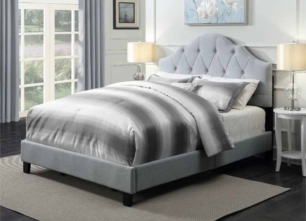 Light Gray Mist Queen Upholstered Bed - Modern Eclectic-1