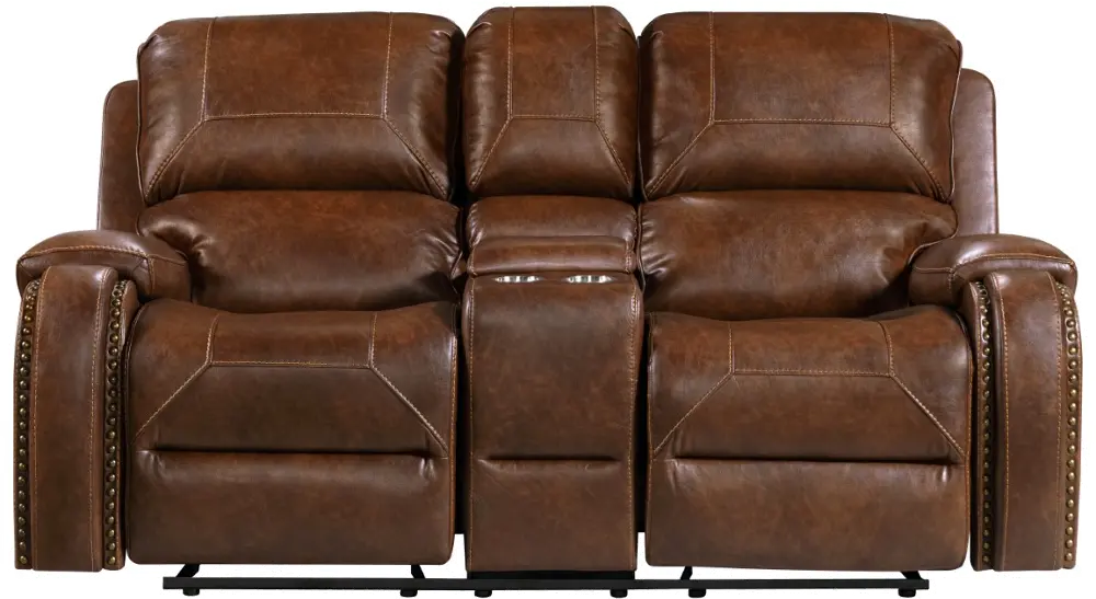 Garrison Brown Gliding Reclining Loveseat with Console-1