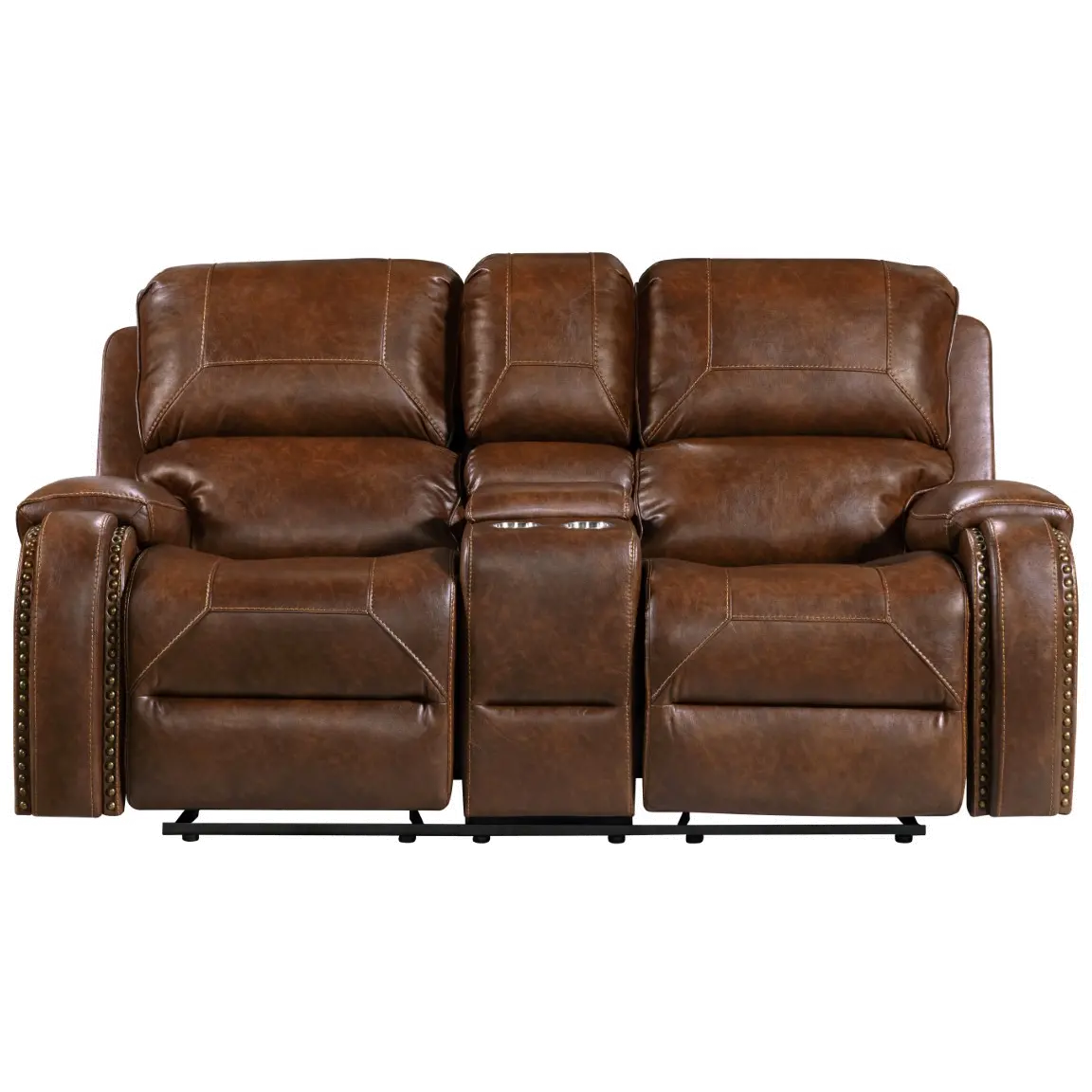 Garrison Brown Gliding Reclining Loveseat with Console-1