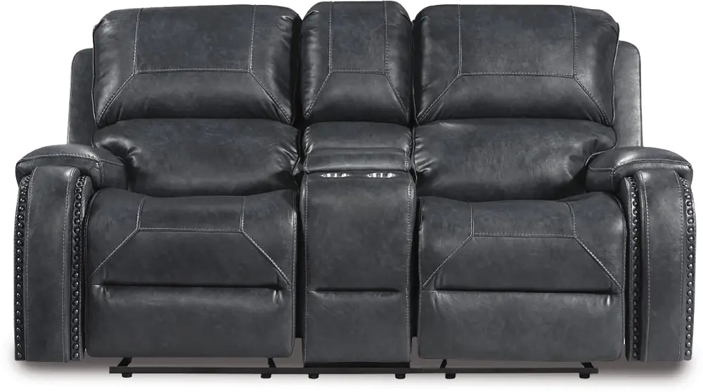 Garrison Gray Gliding Reclining Loveseat with Console-1