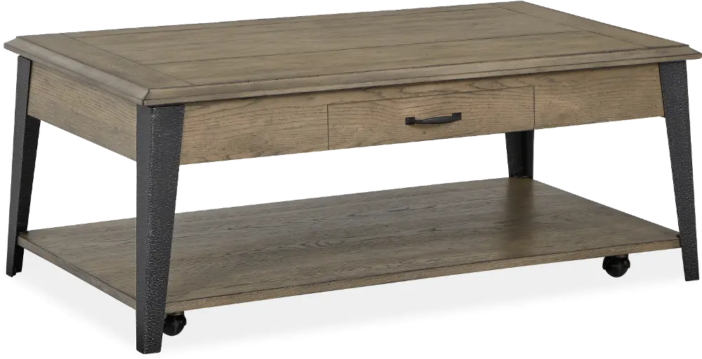 Industrial White Oak and Metal Coffee Table with Casters - Butler-1