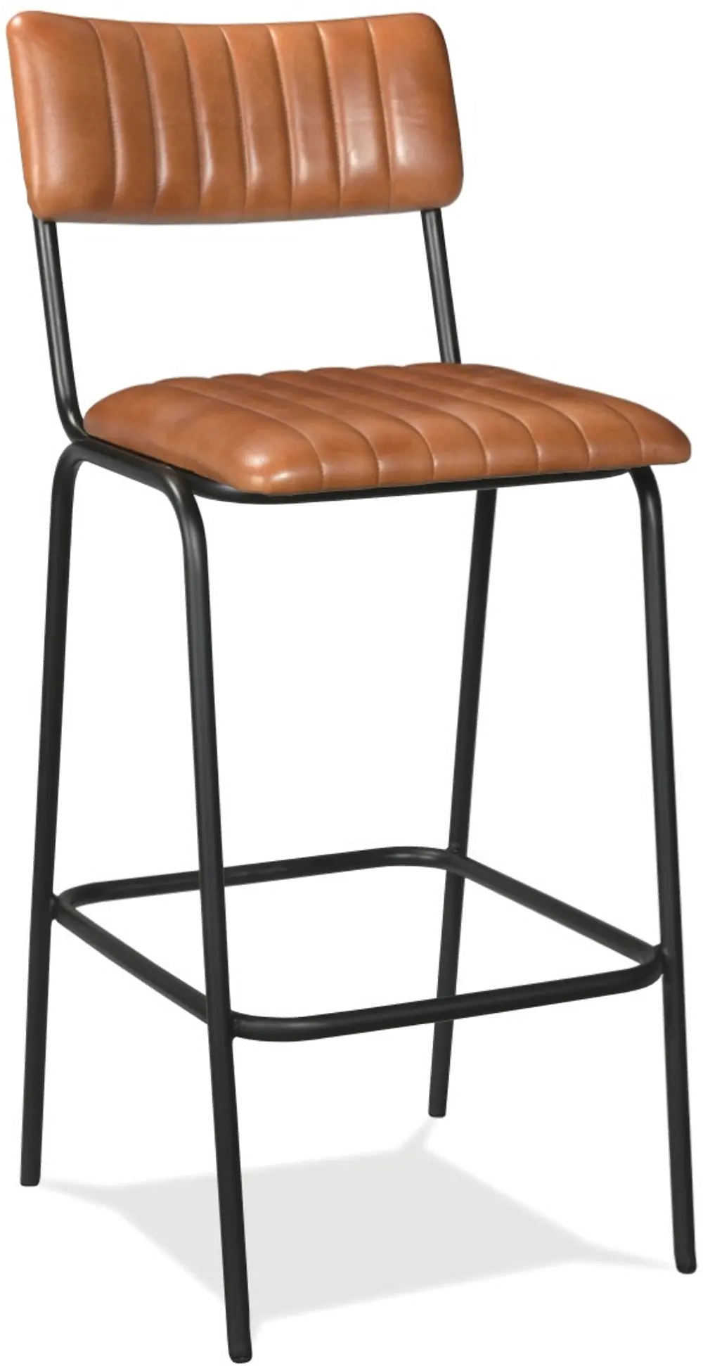 Brown Leather and Metal 29 Inch Bar Stool - Modern Eclectic-1
