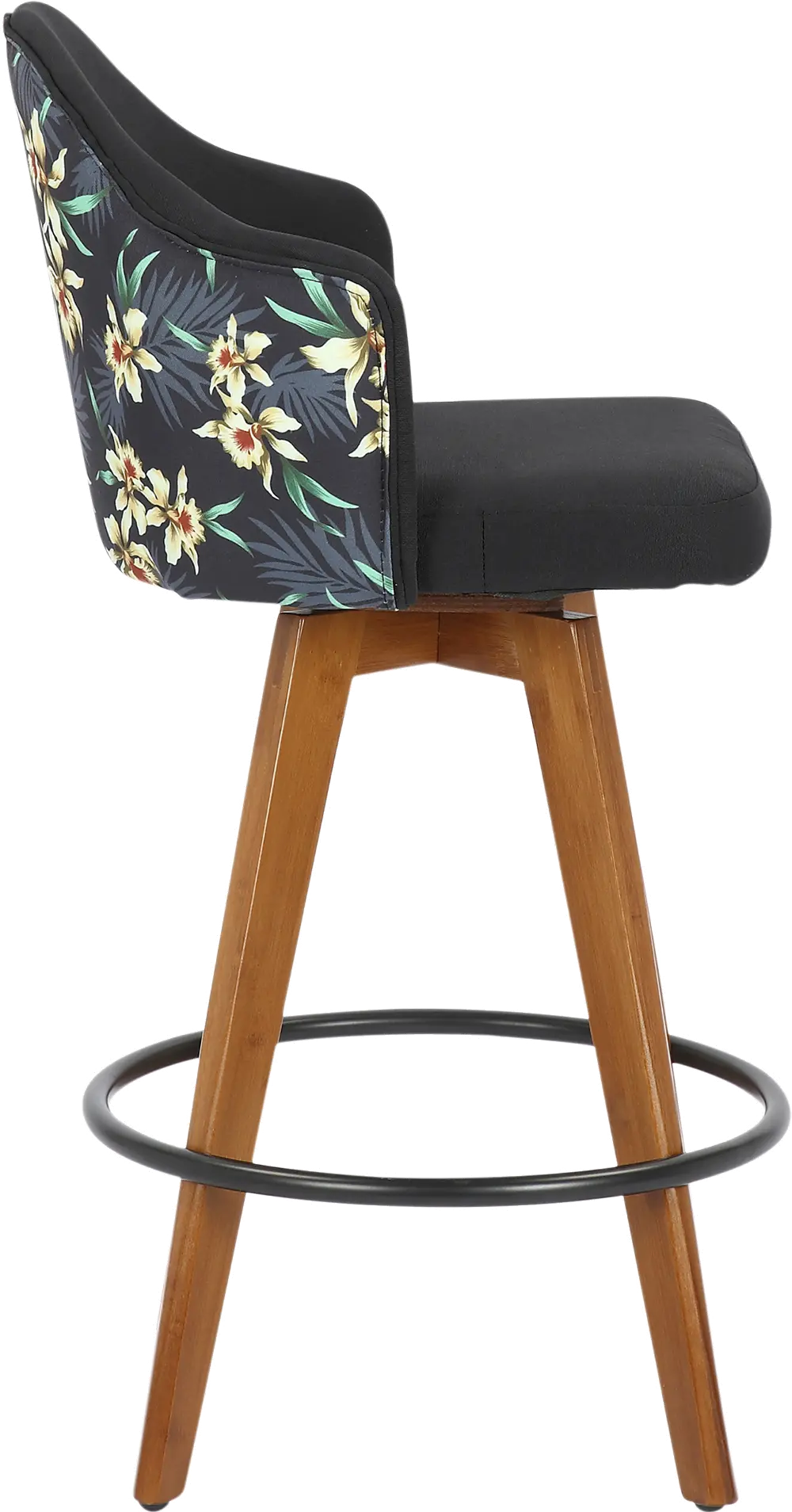 B26-AHOY FLORAL WLBK Contemporary Black and Floral Decorative Swivel Counter Height Stool - Ahoy-1