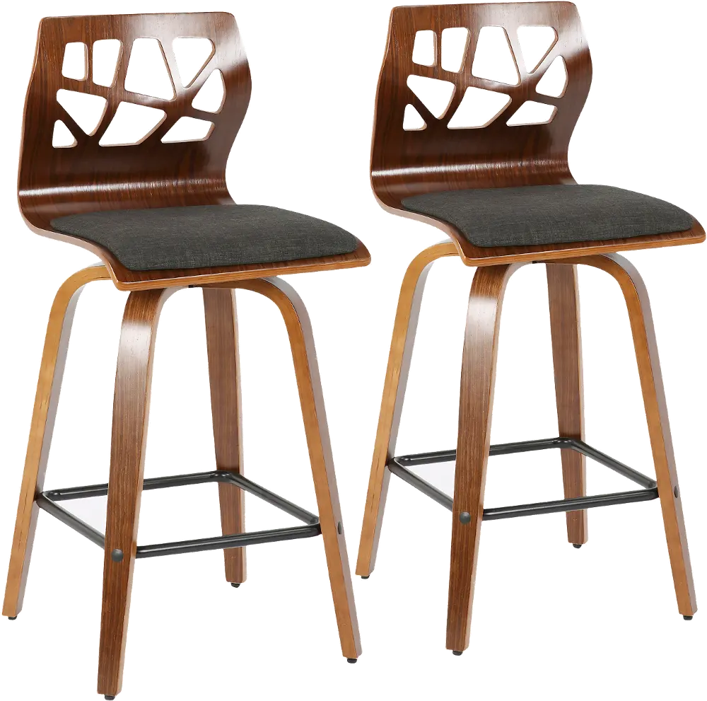 B26-FOLIAX WLCHAR2 Mid Century Modern Brown and Charcoal Counter Height Stool (Set of 2) - Folia-1