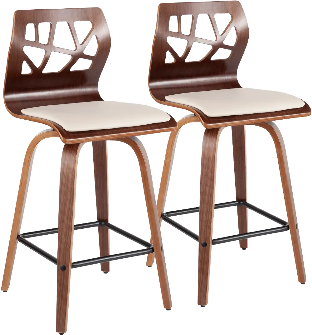 B26-FOLIAX WLCR2 Mid Century Modern Brown and Cream Counter Height Stool (Set of 2) - Folia-1