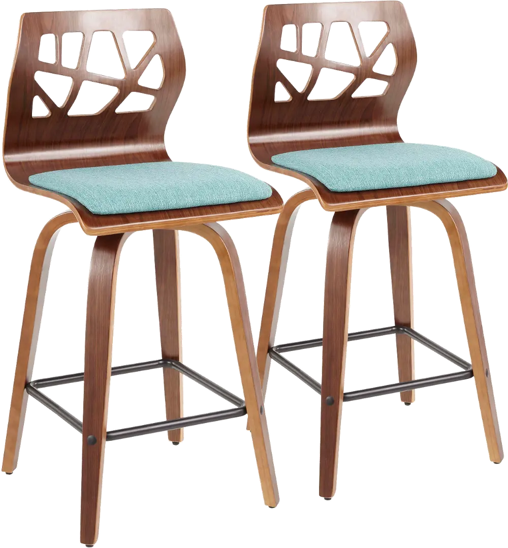 B26-FOLIAX WLTL2 Mid Century Modern Brown and Teal Counter Height Stool (Set of 2) - Folia-1