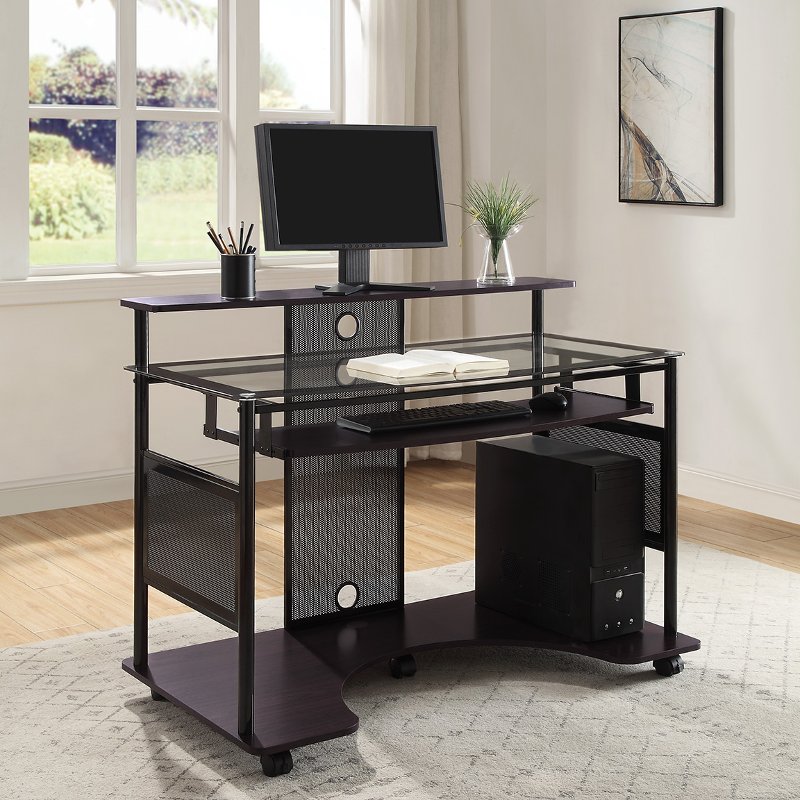 Black Multi-media Rolling Desk - Vision