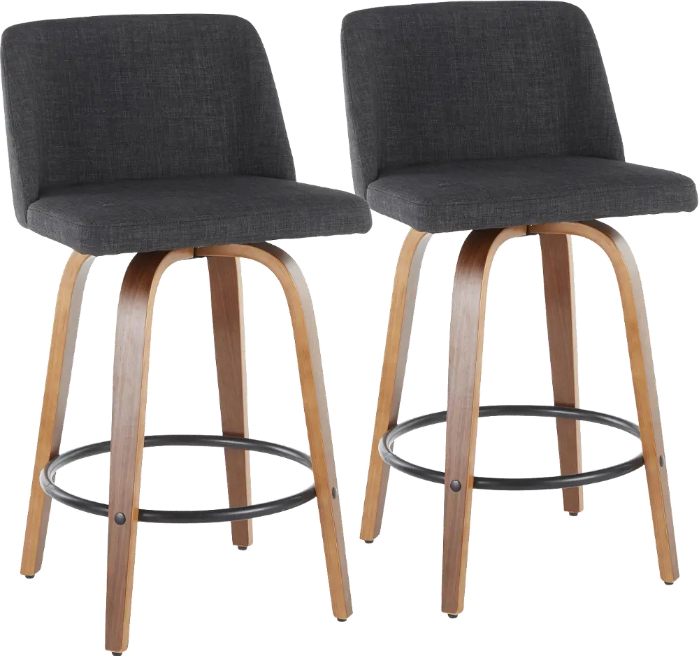 B26-TRNO2Q WLCHAR2 Mid Century Modern Brown and Charcoal Counter Height Stool (Set of 2) - Tintori-1
