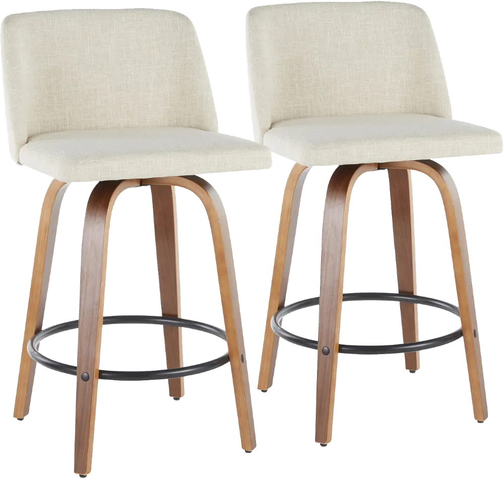 B26-TRNO2Q WLCR2 Mid Century Modern Brown and Cream Counter Height Stool (Set of 2) - Tintori-1