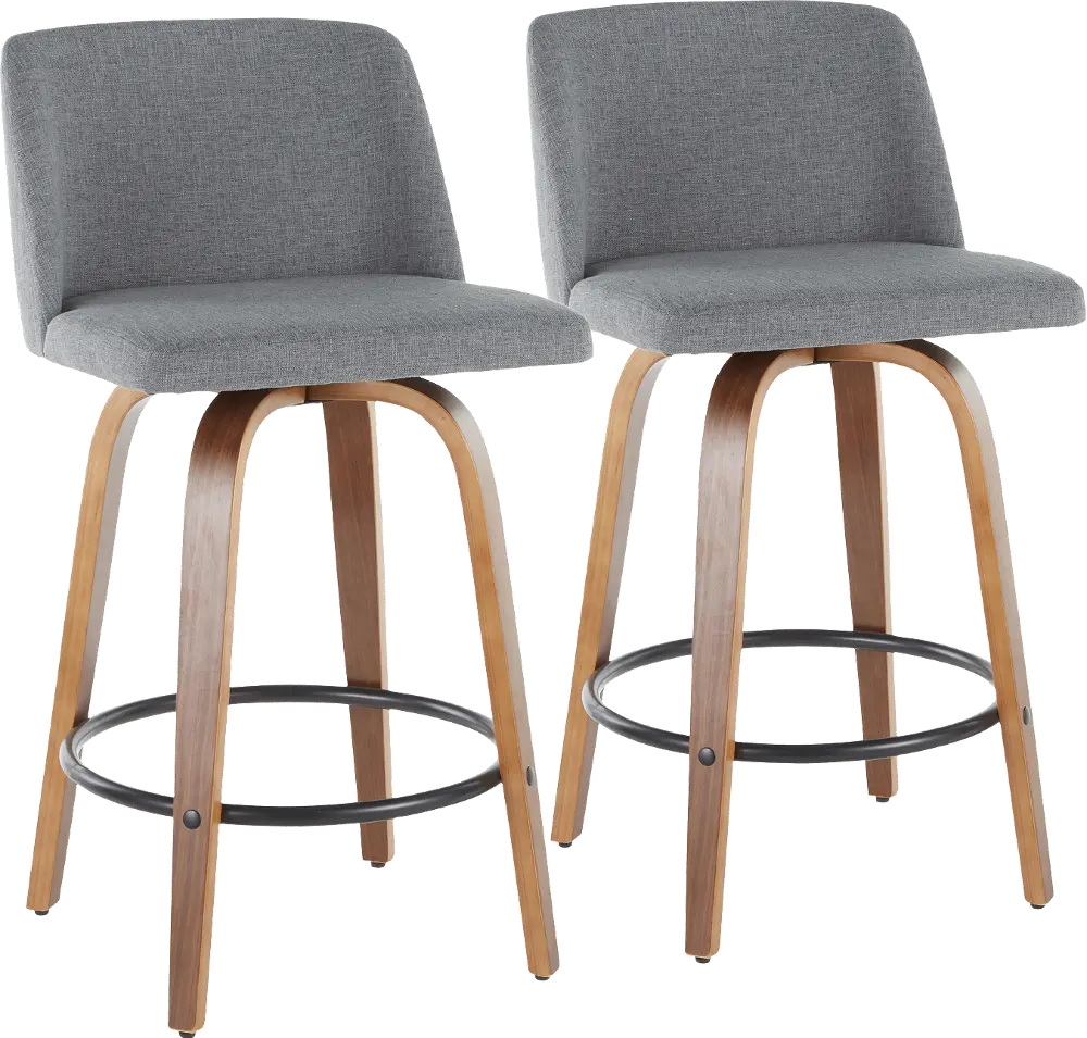 B26-TRNO2Q WLGY2 Mid Century Modern Brown and Gray Counter Height Stool (Set of 2) - Tintori-1