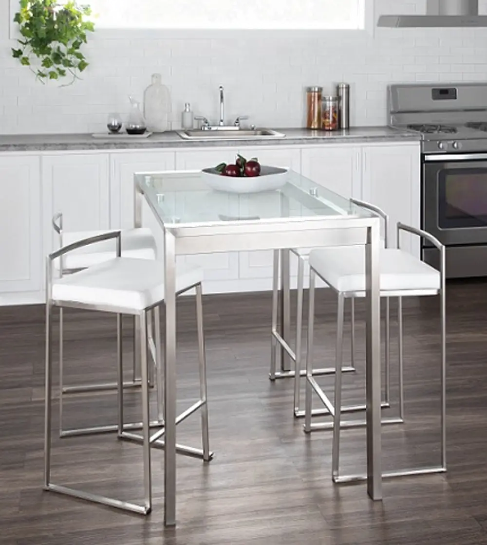 CT-FUJI SS+GLS Contemporary Glass and Stainless Steel Counter Height Dining Table - Fuji-1