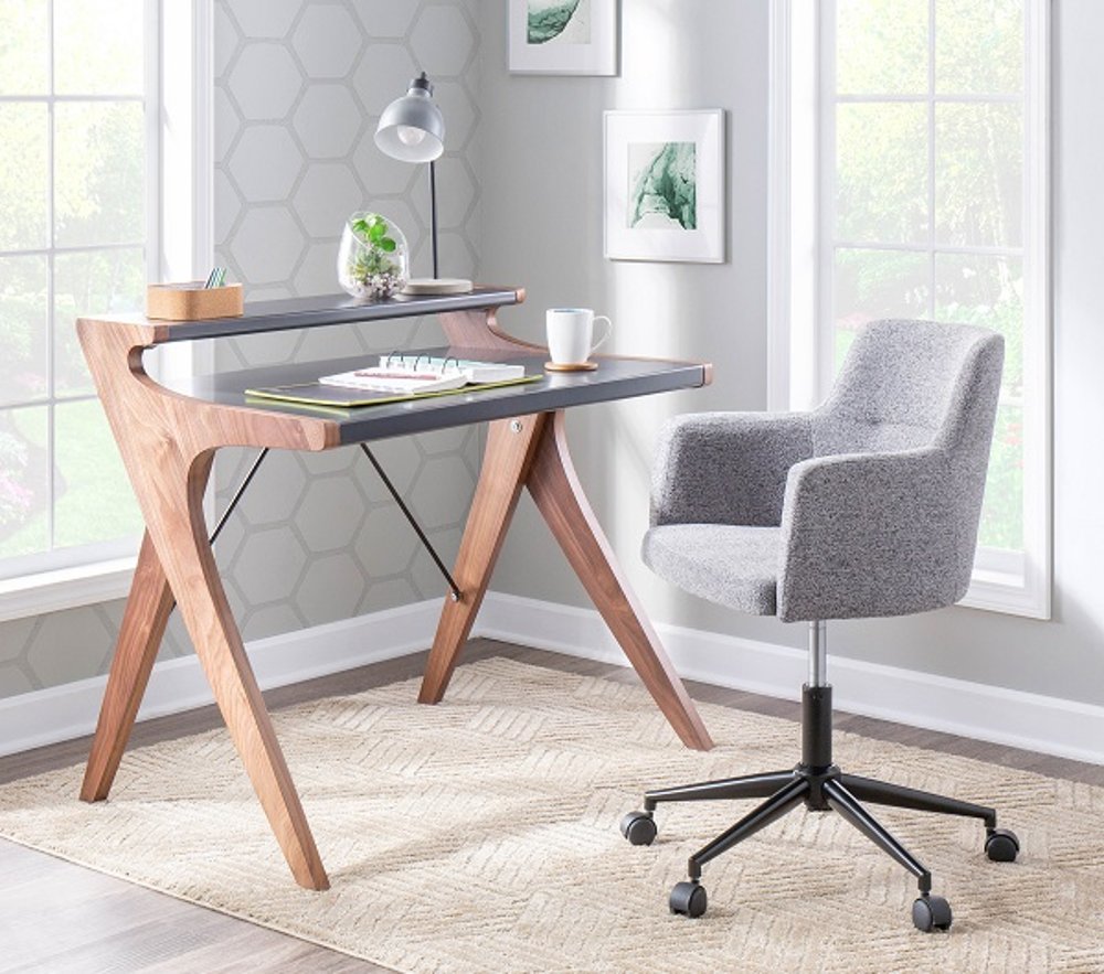 112094480 Gray and Walnut Wood Home Office Desk - Archer sku 112094480